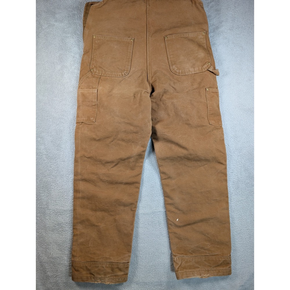 Carhartt Mens Duck Bib Overalls Brown R01 BRN Double Knee Work Pants 36x34 - Picture 5 of 7